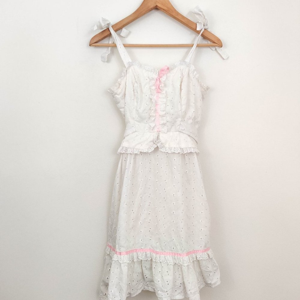 Candi Jones White Lace Shoulder Tie Peplum Midi Sundress XS